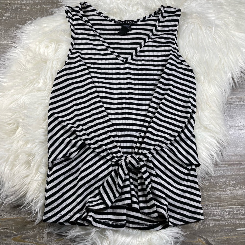 Como Black Tie Front Ribbed Tank
